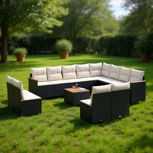 Conjunto de Sofás de Jardín de Ratán Negro, Muebles de Exterior con Cojines de Espuma de Alta Densidad, Diseño Contemporáneo Impermeable - Product Image 2