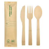 Ensemble de couverts jetables en bambou personnalisables avec logo OEM, cuillère, fourchette, couteau, certifiés FSC, compostables, vaisselle écologique pour fêtes, vente en gros