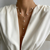 Exquisito Collar de Perlas de Imitación Chapado en Oro con Cadena de Eslabones Satélite, Joyería Minimalista de Alta Gama Personalizada para Damas a la Moda