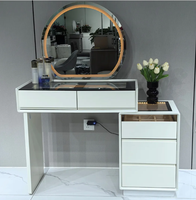 Coiffeuse moderne minimaliste en bois blanc avec éclairage HD et tiroirs, idéale pour chambre, hôtel, appartement élégant