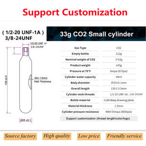 Yüksek basınç 870psi 33g CO2 şarj tüpü 33 Gram karbon dioksit gaz kartuşu için can yelekleri için gaz silindirleri - Product Image 4
