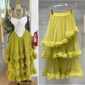 <span class=keywords><strong>Jupe</strong></span> <span class=keywords><strong>tutu</strong></span> <span class=keywords><strong>mi</strong></span>-<span class=keywords><strong>longue</strong></span> élégante à taille haute irrégulière de style européen américain pour femmes avec volants et perles en maille - Product Image 2