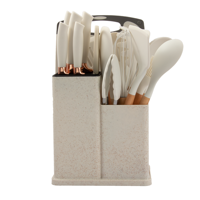 Ensemble d'ustensiles de cuisine en silicone écologique 19 pièces avec manche en bois, planche à découper et seau de rangement – Vente chaude