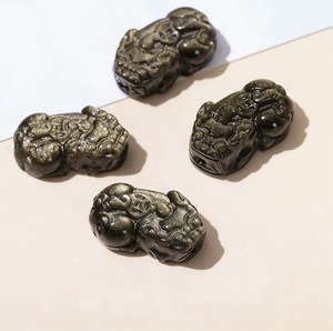 Pierre de sculpture semi-finie en <span class=keywords><strong>obsidienne</strong></span> or et argent Pi Xiu de 21 mm avec trou traversant pour bracelet DIY - Product Image 4