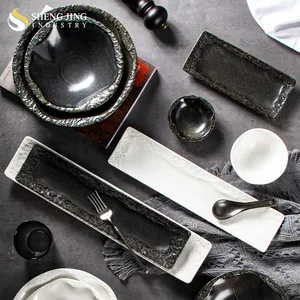 Керамическая печь в скандинавском стиле, черная белая глазурь, керамическая посуда для ресторана, каменная текстура, оптовая продажа, посуда для общественного питания