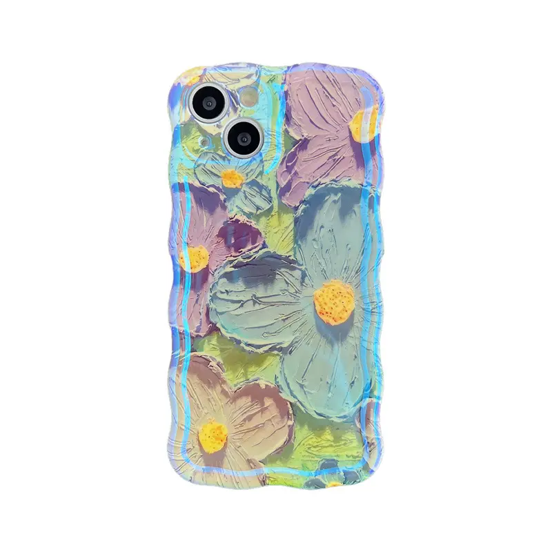 Telefoon Hoesje Voor Iphone 15 Mobiele Hoesjes Retro Olieverf Blue Ray Bloemen Schokbestendig Siliconen Cover Dropshipping Producten 2023