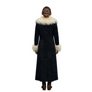 Women's Embroidered Patchwork Long Black Suede Coat for Fur Collar Polyester Lining Toggle Closure Maxi Winter Trench <b>Jacket</b> - Product Image 4