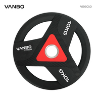 Plaques de poids VANBO Gym avec logo personnalisé, revêtement en uréthane noir, 50 mm, 3 trous, 1,25-25 kg, pour entraînement musculaire