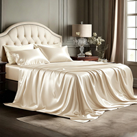 Parure de lit en soie imitation quatre pièces, taies d'oreiller en satin, drap-housse, housse de couette, douce, lisse, luxueuse, textile de chambre, vente en gros