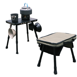Portable Folding <b>Camping</b> Stool with Storage Compartment and Side <b>Table</b> for Outdoor Use - Product Image 1