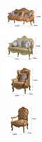 Canapé en cuir de style européen Yips LD-1503-1276, fauteuil à ailes traditionnel peint à la main avec feuilles d'argent antique, fabriqué en bois