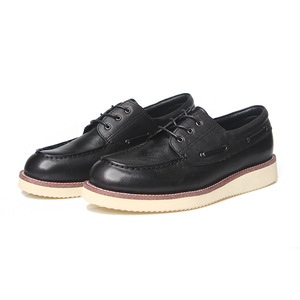 Chaussures bateau pour hommes en cuir, style vintage vieilli, semelle épaisse, talon bas amorti, décontractées, style workwear 2002-4 - Product Image 4