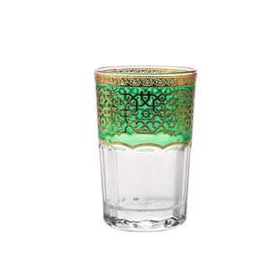 Juego de vasos de té de lujo estilo marroquí, 12 Uds., con caja de regalo, juego de tazas de té de cristal árabe turco personalizado con calcomanía plateada dorada - Product Image 1