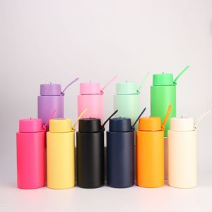 water bottle stainless steel 1000ml bpa-free Hidden <b>straw</b> lid silicone carry strap 304 stainless steel water bottle 1 litre - Product Image 2