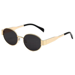 Gafas de Sol Ovaladas para Mujer, Montura Metálica Retro Dorada, Montura Completa Redonda, Lentes AC, Estilo Urbano, Moda Influencer - Product Image 5