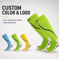 Chaussettes de football personnalisées avec logo d'équipe, hauteur genou, bord côtelé, talon renforcé, évacuation de l'humidité, coussinées