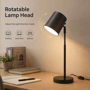 Lampe de bureau moderne en fer noir avec tête rotative, ampoule E27 et interrupteur sur câble pour la lecture, l'étude, la chambre à coucher, le chevet et le travail - Product Image 3