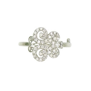 Anillo Abierto con Motivo de Llave en Filigrana con Incrustaciones de Diamantes en Oro Blanco de 18K, Joyería de Lujo para Mujer - Product Image 1