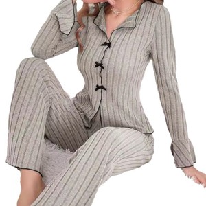 Nuevo conjunto de pijama informal de otoño e invierno estilo europeo y americano con pantalones de manga larga y solapa para mujer, ropa de casa. - Product Image 5