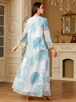 2025 robe broderie florale impression à manches longues grande taille caftan Abaya femmes robe musulmane dubaï turquie musulman Caftan Abayas