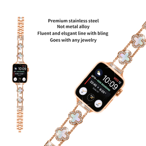 Bracelet en acier inoxydable à double trèfle à quatre feuilles <span class=keywords><strong>pour</strong></span> <span class=keywords><strong>Apple</strong></span> <span class=keywords><strong>Watch</strong></span> Series 11 10 9 <span class=keywords><strong>SE</strong></span> Ultra 3 2 <span class=keywords><strong>pour</strong></span> femmes - Product Image 4