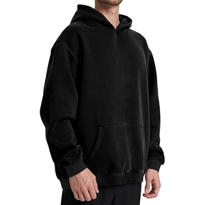 <span class=keywords><strong>Felpa</strong></span> con <span class=keywords><strong>Cappuccio</strong></span> Oversize Vintage Lavata <span class=keywords><strong>Nera</strong></span> da Uomo in Cotone French Terry Pesante, Pullover Casual con <span class=keywords><strong>Cappuccio</strong></span> per Uomo - Product Image 2