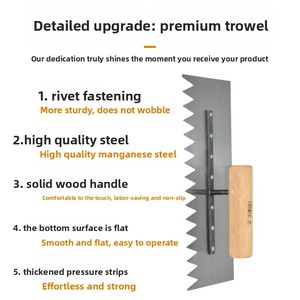 Truelle à dents en acier au carbone pour plâtrage, outil de maçonnerie, racloir à dents carrées pour pose de carrelage, spatule à boue - Product Image 4