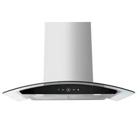 Campana extractora de pared de acero inoxidable plateado con arco de vidrio, 90 cm, control táctil, 1400 m³/h, chimenea extensible con ventilación