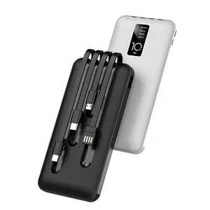 hot sale Large Capacity portable fast charger 4 Output 1 Input 10000mah power bank with cable