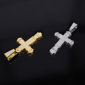 Pendentif Croix Lettre Plaqué Or et Argent avec Strass, Chaîne Maille Cubaine, Collier Hip Hop Unisexe, Entièrement Pavé de Strass, Jésus-<span class=keywords><strong>Christ</strong></span> - Product Image 6