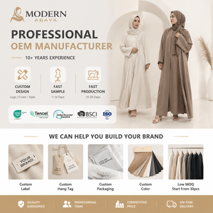 Set Abaya Minimalista in Misto Lino OEM, Vestiti Lunghi <span class=keywords><strong>con</strong></span> <span class=keywords><strong>Maniche</strong></span> <span class=keywords><strong>Lunghe</strong></span> e Pantaloni a Gamba Larga per Donne - Product Image 5