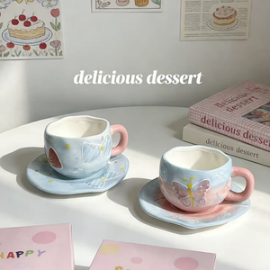 Korean Relief Hand-painted Porcelain Coffee Cups Milk Cups Ceramic Mug Microwave Dishwasher Safe for <b>Gift</b> Baking Birthday <b>Cake</b> - Product Image 3