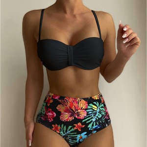 SML multicolore imprimé <span class=keywords><strong>taille</strong></span> <span class=keywords><strong>haute</strong></span> froncé bikini <span class=keywords><strong>femme</strong></span> ensemble <span class=keywords><strong>2</strong></span> pièces loisirs vacances <span class=keywords><strong>maillot</strong></span> <span class=keywords><strong>de</strong></span> <span class=keywords><strong>bain</strong></span> ensemble - Product Image 1