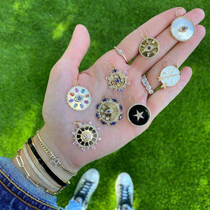 Kustom Gemnel 925 perhiasan perak minimalis liontin aquamarine mata merah muda bulat koin marquise pesona untuk Kalung - Product Image 5