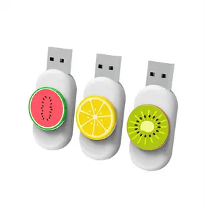 Cute Cartoon Fruit memória flash USB stick 32GB 8GB 16GB Melancia limão em forma de fruta rotativa USB Flash Drives 128gb