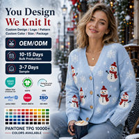 Pull cardigan personnalisé pour femme, Noël, bonhomme de neige, flocon de neige, col en V, boutonné, tricoté, pour les fêtes d'hiver, OEM ODM
