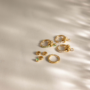 J&D Jewelry - Pendientes de Aro de Acero Inoxidable Chapados en Oro de 18K con Circonitas <span class=keywords><strong>Verdes</strong></span>, Joyería de Diseño con Múltiples Anillos para Mujer - Product Image 4
