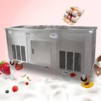 Máquina de fabricación de helados fritos, doble comercial, con sartén cuadrada plana grande, rodillo de helado enrollado de Tailandia, 2022