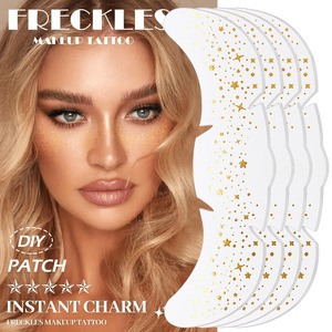 Autocollant temporaire pour le visage, motif étoile dorée, effet tatouage maquillage taches de rousseur, DIY, pour fêtes et spectacles - Product Image 1