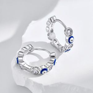 Dylam in Stock S925 <b>Silver</b> Rhodium Plated Sapphire Spiritual Turkish Protection 5A Zirconia Enamel Evil Blue Eyes <b>Hoop</b> Earrings - Product Image 5