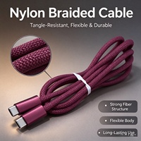 Kabel Pengisian Cepat 60W Tipe C ke Tipe C, Nylon Braided, Tembaga Murni, Kabel Data 3A untuk Ponsel