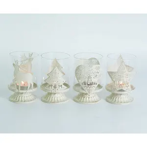 Foryoudecor christmas reusable metal candle holder antique white star heart pinewood deer decorative glass candle holder