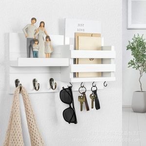 Wooden Minimalist Wall Mounted Storage Rack With <b>Hooks</b> And <b>Shelf</b> For Mail Key Organizer Home Entryway Decor - Product Image 2