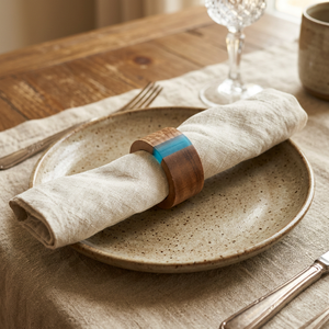 Wooden Napkin <b>Rings</b> Set of 8 for Dinning Table Decor Acacia Wood Resin Napkin Holder Blue Napkin <b>Ring</b> for Home and Kitchen Décor - Product Image 2