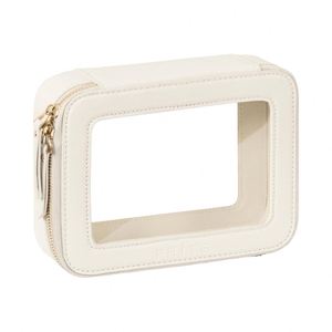 Beige Clear <b>Makeup</b> Bag with Golden Zipper Waterproof Travel Cosmetic Organizer <b>Case</b> for Toiletry Pouch Custom Logo Pattern - Product Image 1