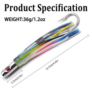 Señuelo de Pesca de Arrastre de 5 Pulgadas para Grandes Capturas, Faldas de Calamar con Cabeza de Resina, Faldas de Silicona para Pulpo y Calamar, para Marlin, Atún y Pesca en Agua Salada - Product Image 3