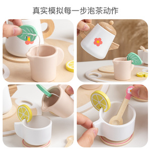 Wooden Pretend Afternoon Tea <b>Set</b> For Children Simulation Kitchen Toy With Cake Stand And <b>Teapot</b> 4-6 Years Old - Product Image 3