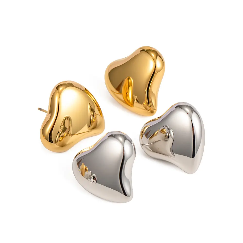 New Design Irregular Heart Earrings Studs Smooth Waterproof Gold Plated Stainless Steel Earrings For Lady Lovely Jewelry