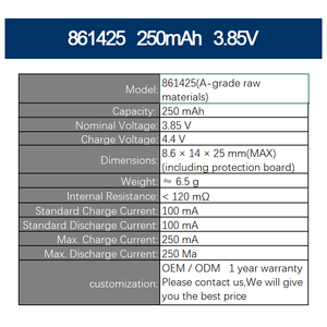 861425 250mAh 3.85V(A-grade raw materials)High Voltage Lipo <b>Battery</b> High Quality Rechargeable <b>Pouch</b> <b>Lithium</b> <b>Ion</b> <b>Batteries</b> - Product Image 2