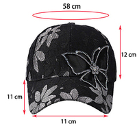 Casquette de baseball en dentelle avec strass et décor papillon pour femme, réglable, tendance, protection solaire